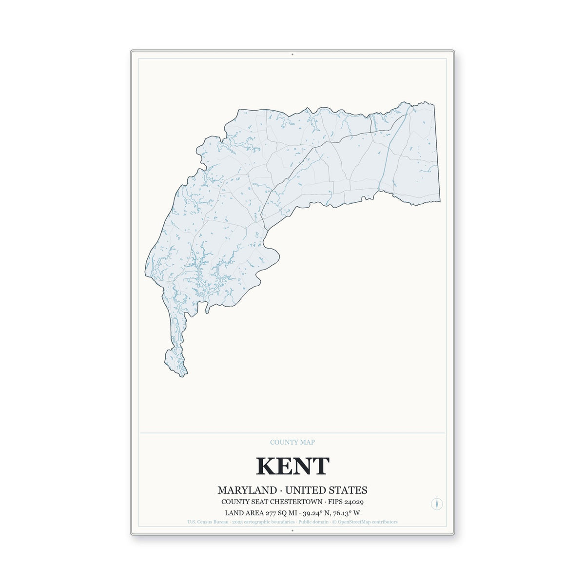 Kent County, Maryland Map Aluminum Sign in Gallery Air style