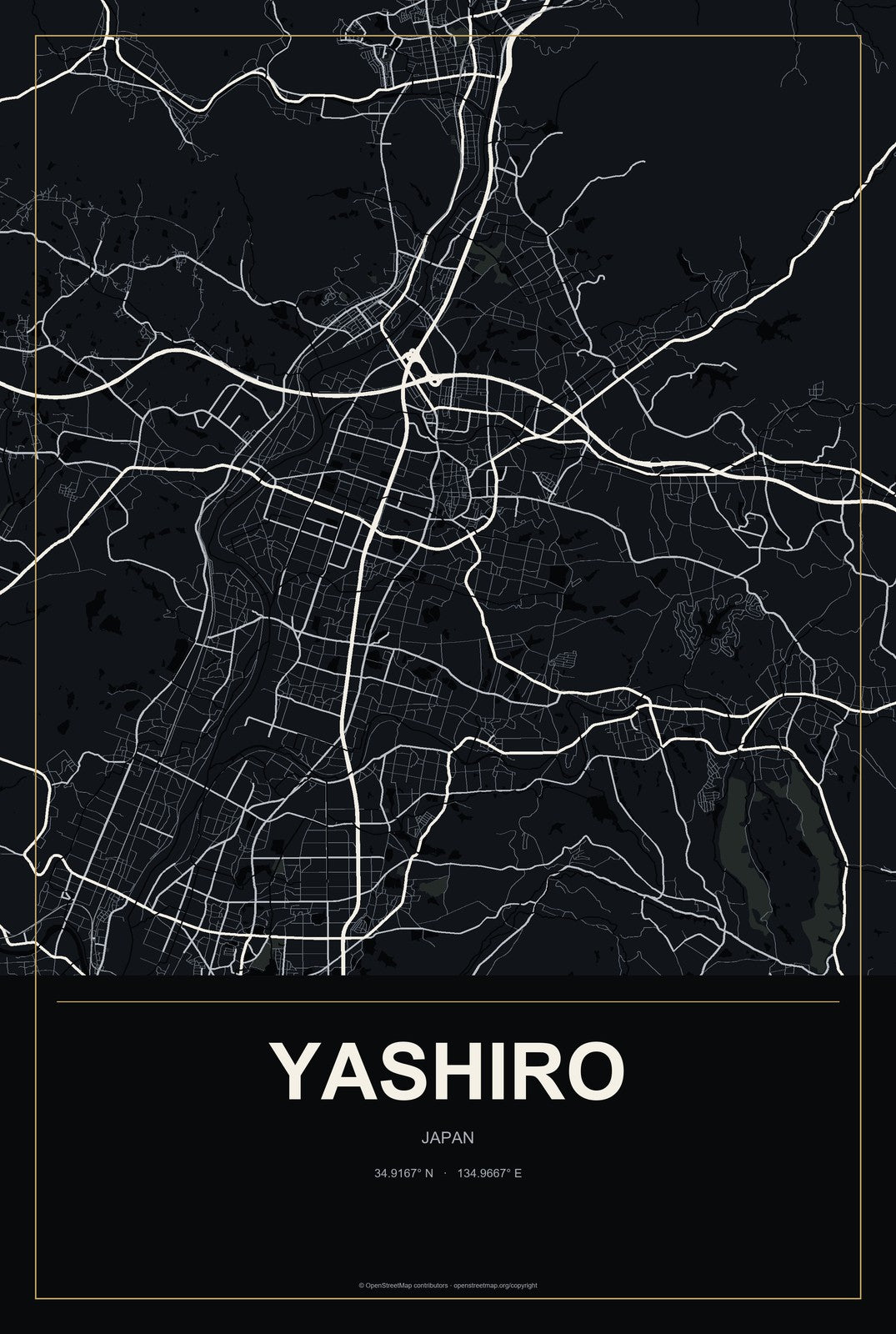Yashiro, Japan City Map Aluminum Sign in Metropolitan Noir style