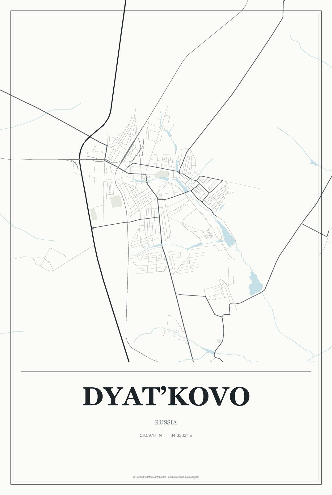 Dyat’kovo, Russia City Map Aluminum Sign in Gallery Air style