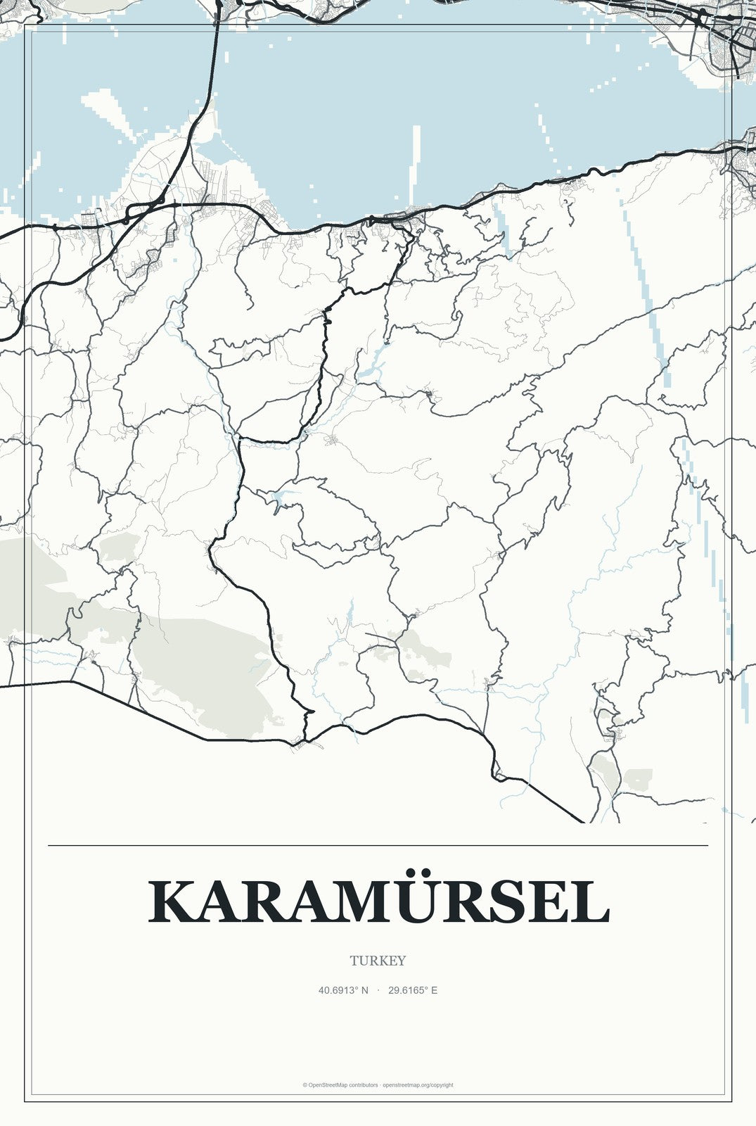 Karamürsel, Turkey City Map Aluminum Sign in Gallery Air style