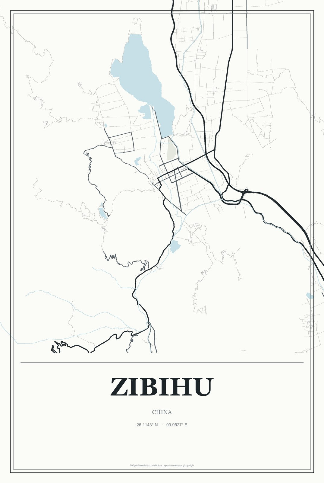 Zibihu, China City Map Aluminum Sign in Gallery Air style