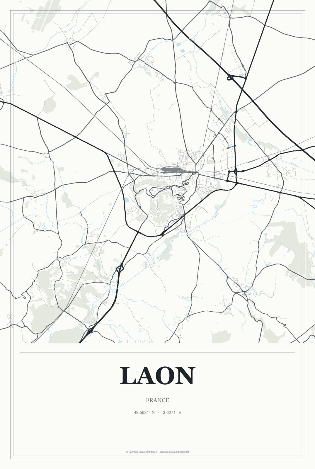 Laon, France City Map Aluminum Sign in Gallery Air style