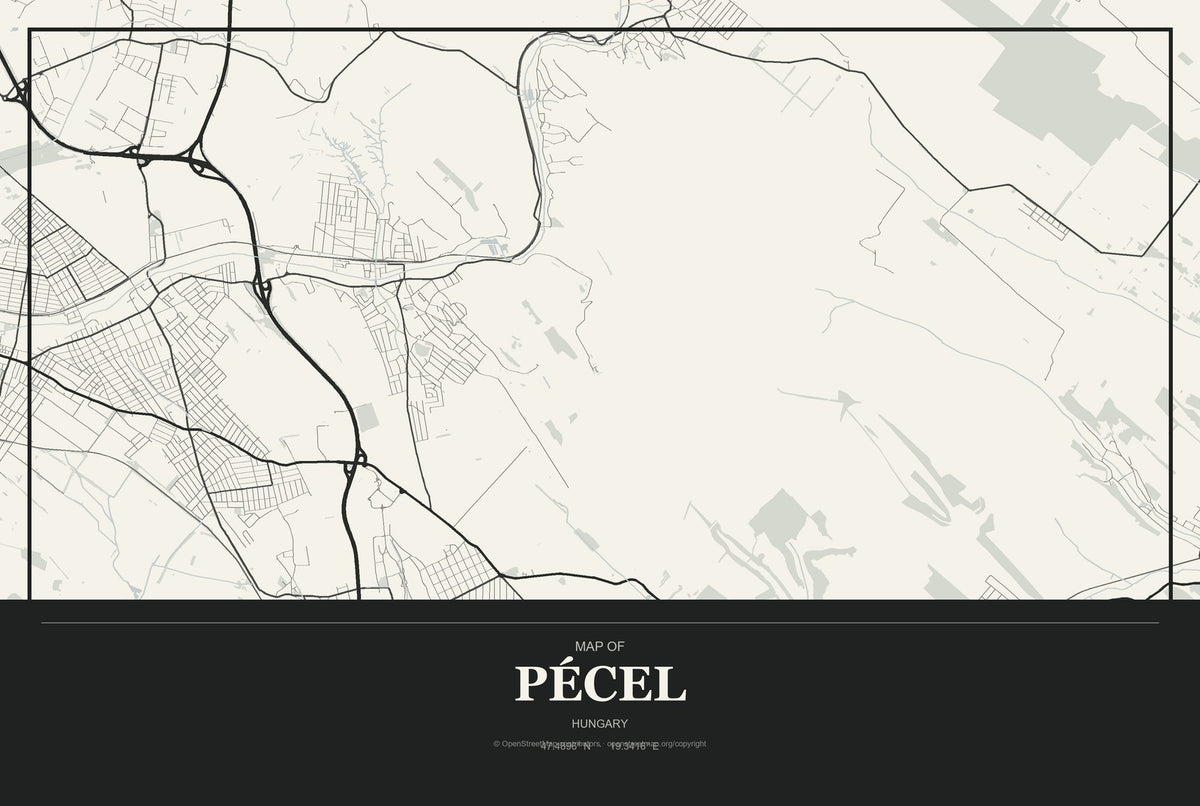 Pécel, Hungary City Map Aluminum Sign in Museum Plaque style