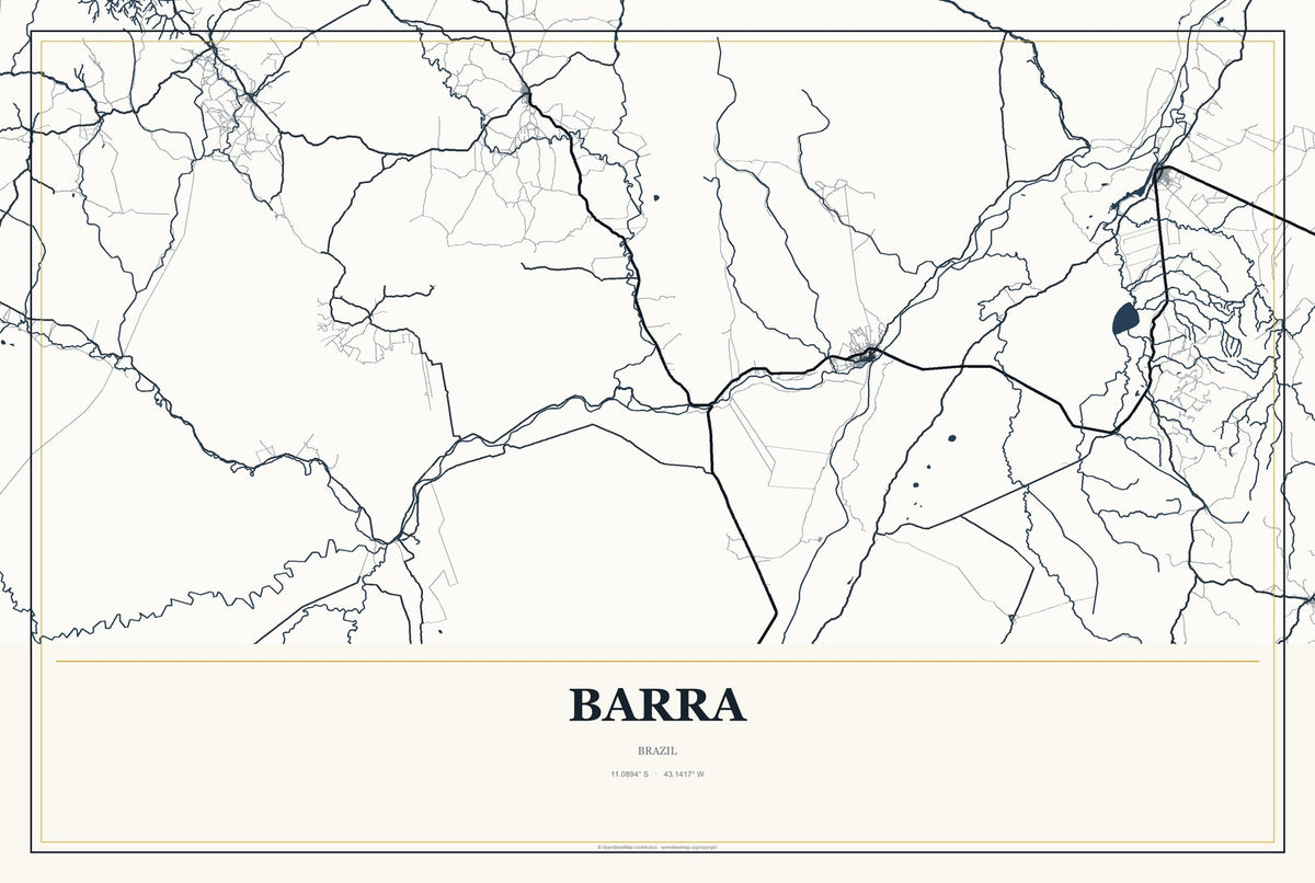 Barra, Brazil City Map Aluminum Sign in Citrine Modern style