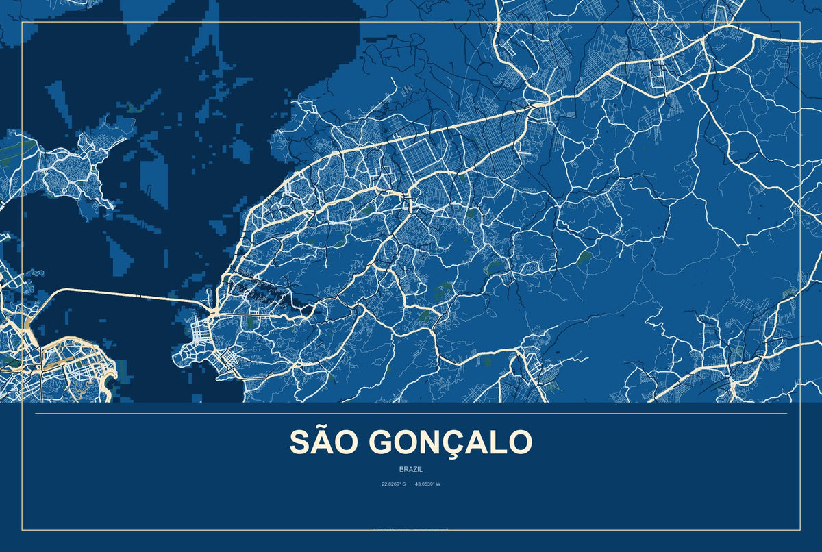 São Gonçalo, Brazil City Map Aluminum Sign in Harbor Cobalt style