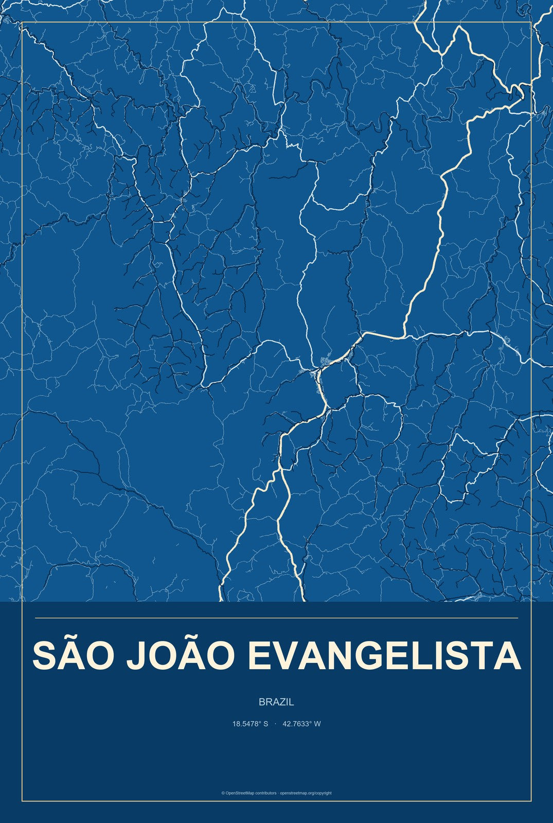 São João Evangelista, Brazil City Map Aluminum Sign in Harbor Cobalt style