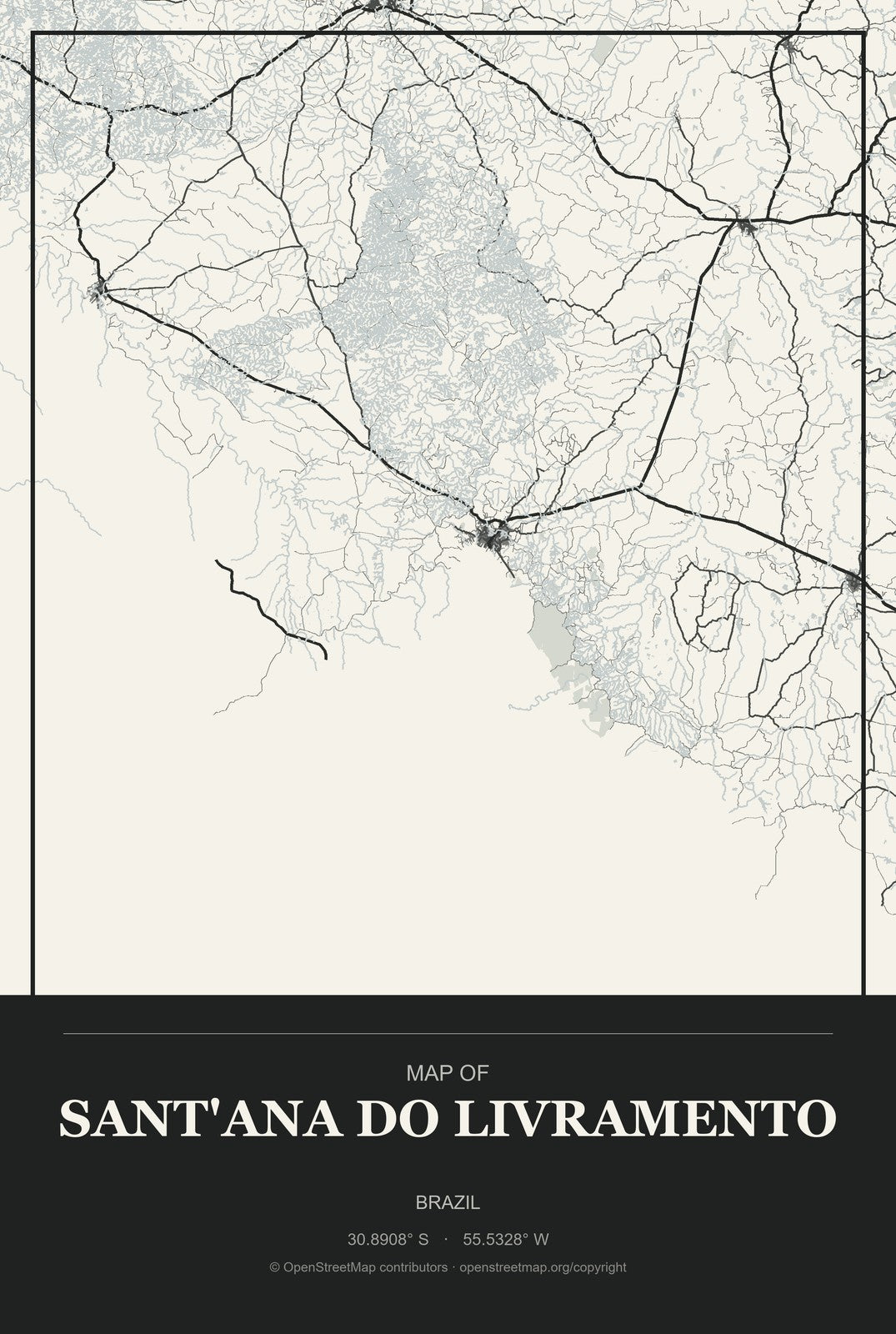 Sant'Ana do Livramento, Brazil City Map Aluminum Sign in Museum Plaque style