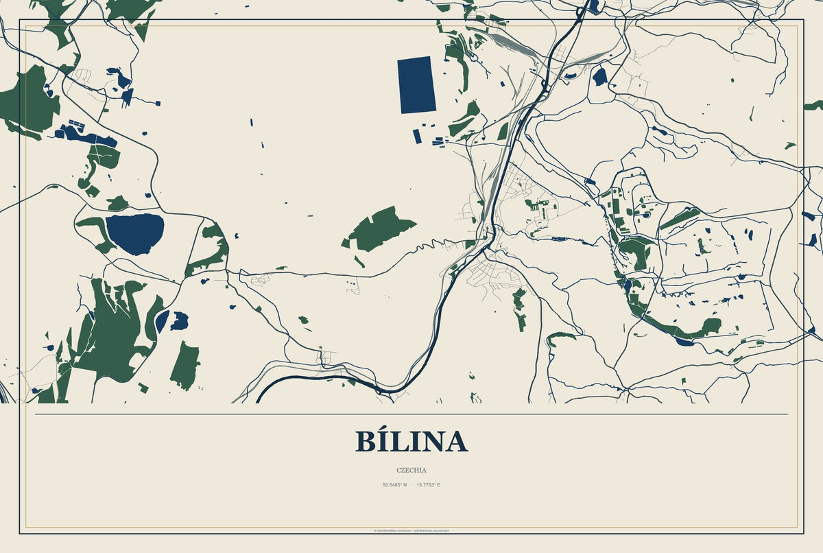 Bílina, Czechia City Map Aluminum Sign in Coastal Cutout style