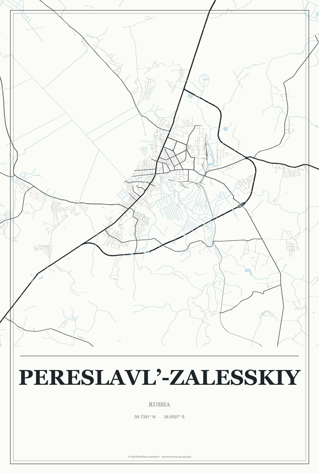 Pereslavl’-Zalesskiy, Russia City Map Aluminum Sign in Gallery Air style