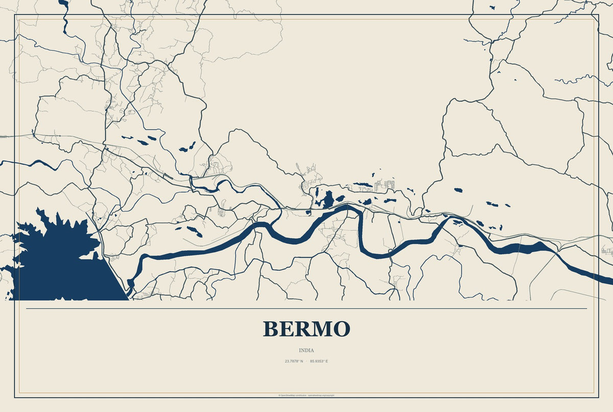 Bermo, India City Map Aluminum Sign in Coastal Cutout style