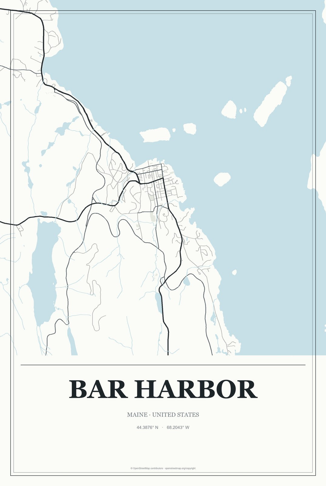 Bar Harbor, Maine City Map Aluminum Sign in Gallery Air style