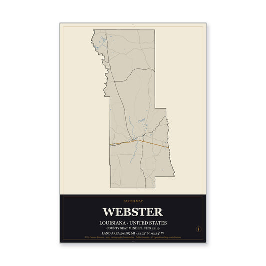 Webster Parish, Louisiana Map Aluminum Sign in Museum Plaque style