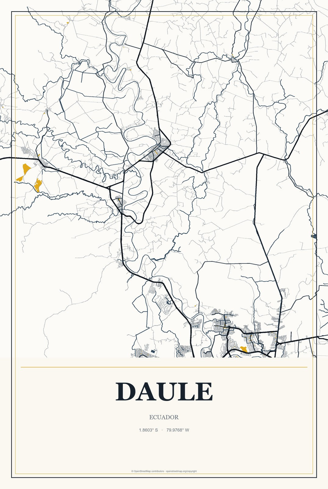 Daule, Ecuador City Map Aluminum Sign in Citrine Modern style