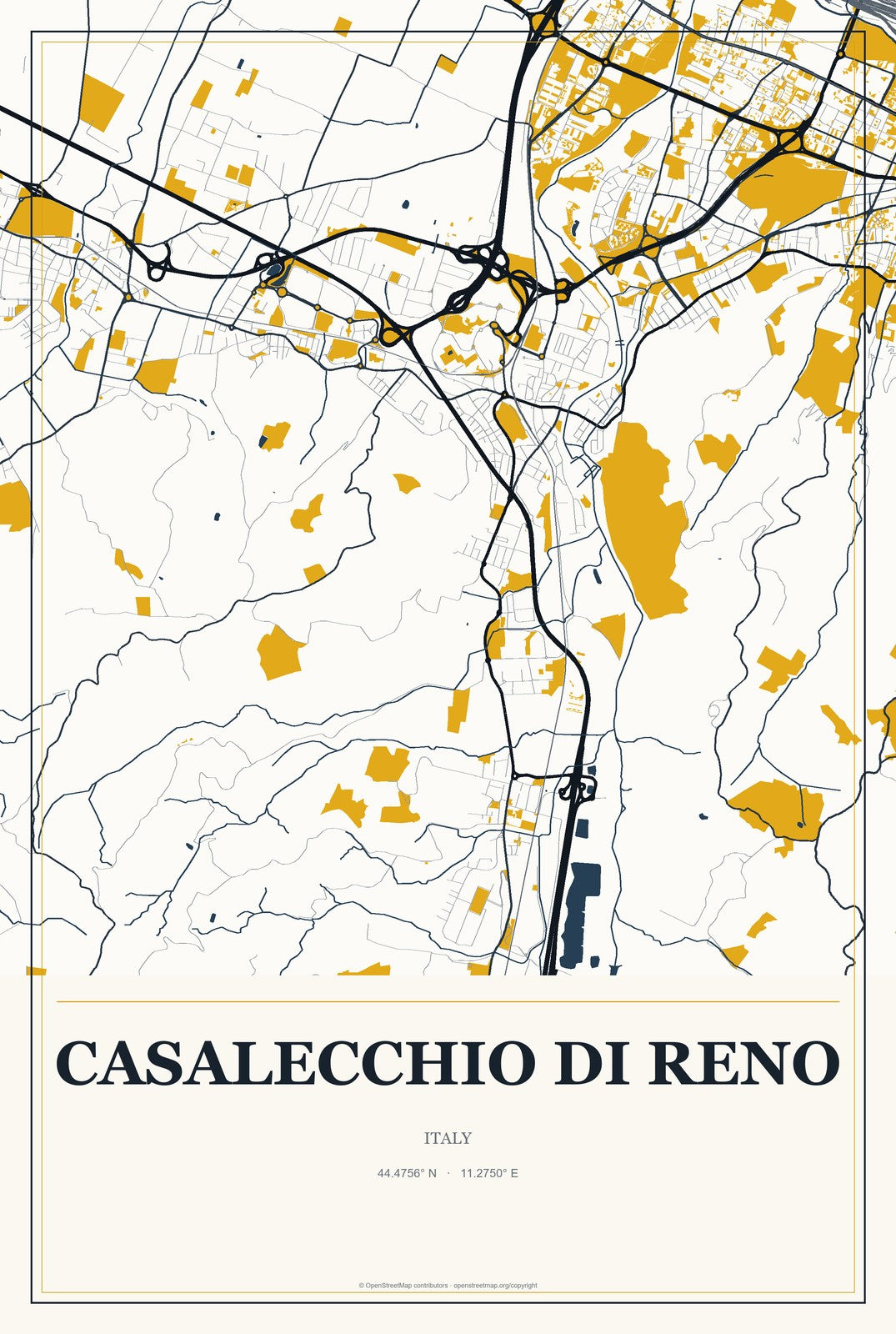 Casalecchio di Reno, Italy City Map Aluminum Sign in Citrine Modern style