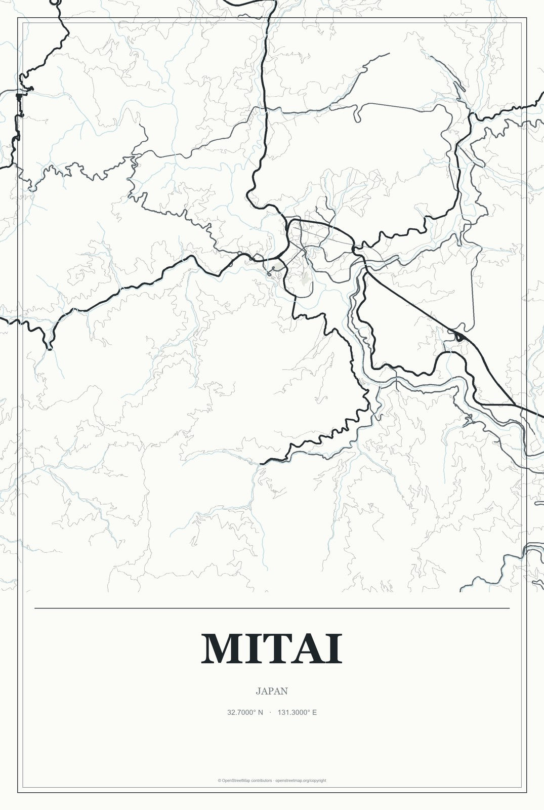 Mitai, Japan City Map Aluminum Sign in Gallery Air style