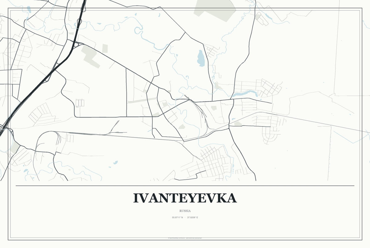 Ivanteyevka, Russia City Map Aluminum Sign in Gallery Air style