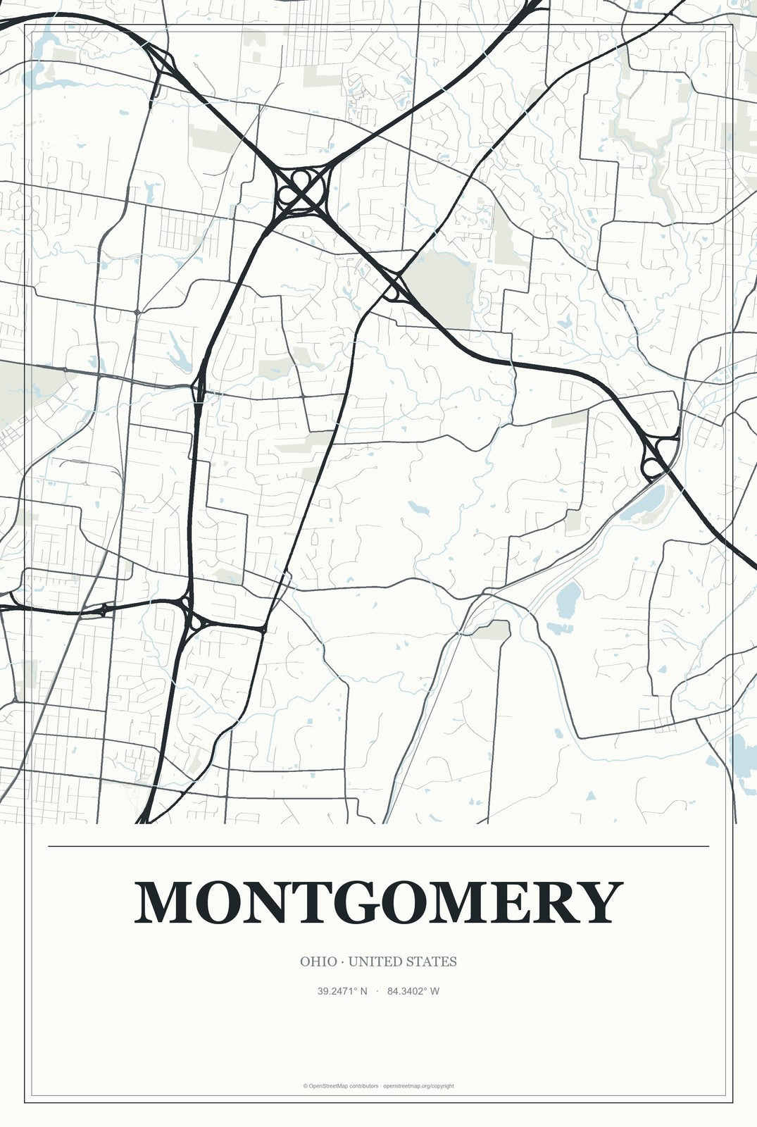 Montgomery, Ohio City Map Aluminum Sign in Gallery Air style
