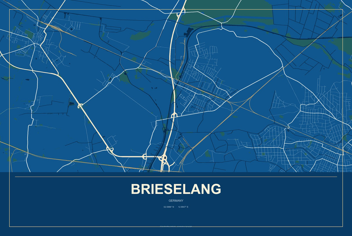 Brieselang, Germany City Map Aluminum Sign in Harbor Cobalt style