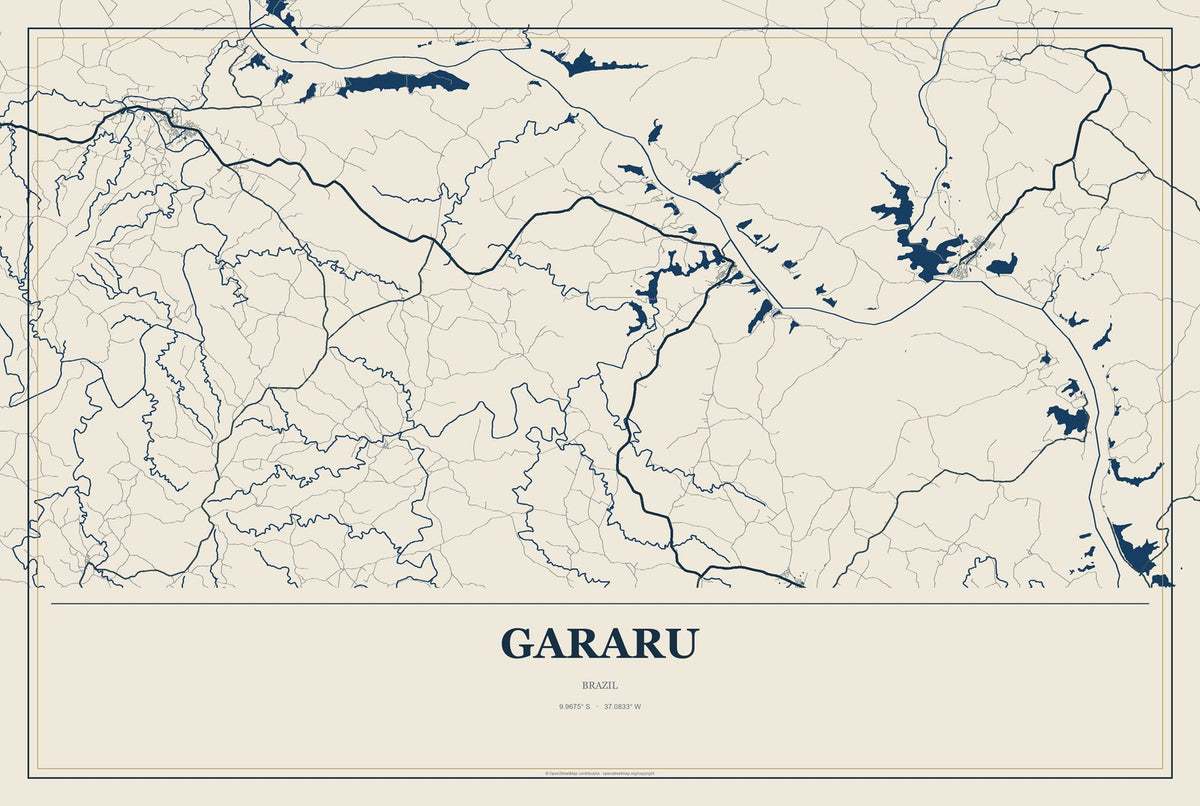 Gararu, Brazil City Map Aluminum Sign in Coastal Cutout style