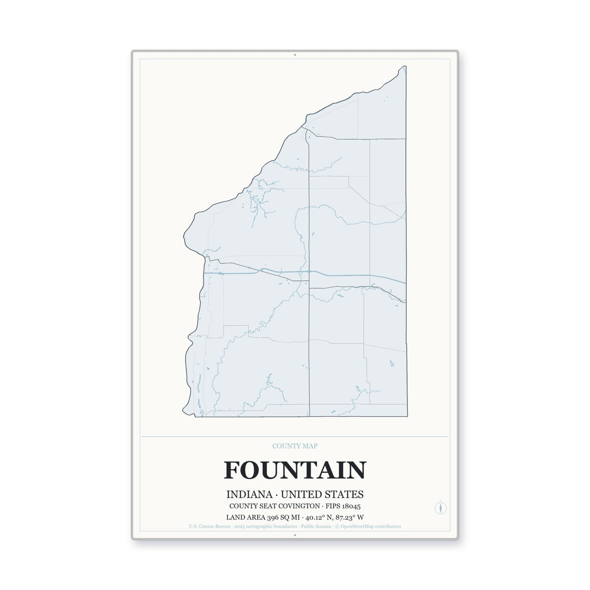 Fountain County, Indiana Map Aluminum Sign in Gallery Air style