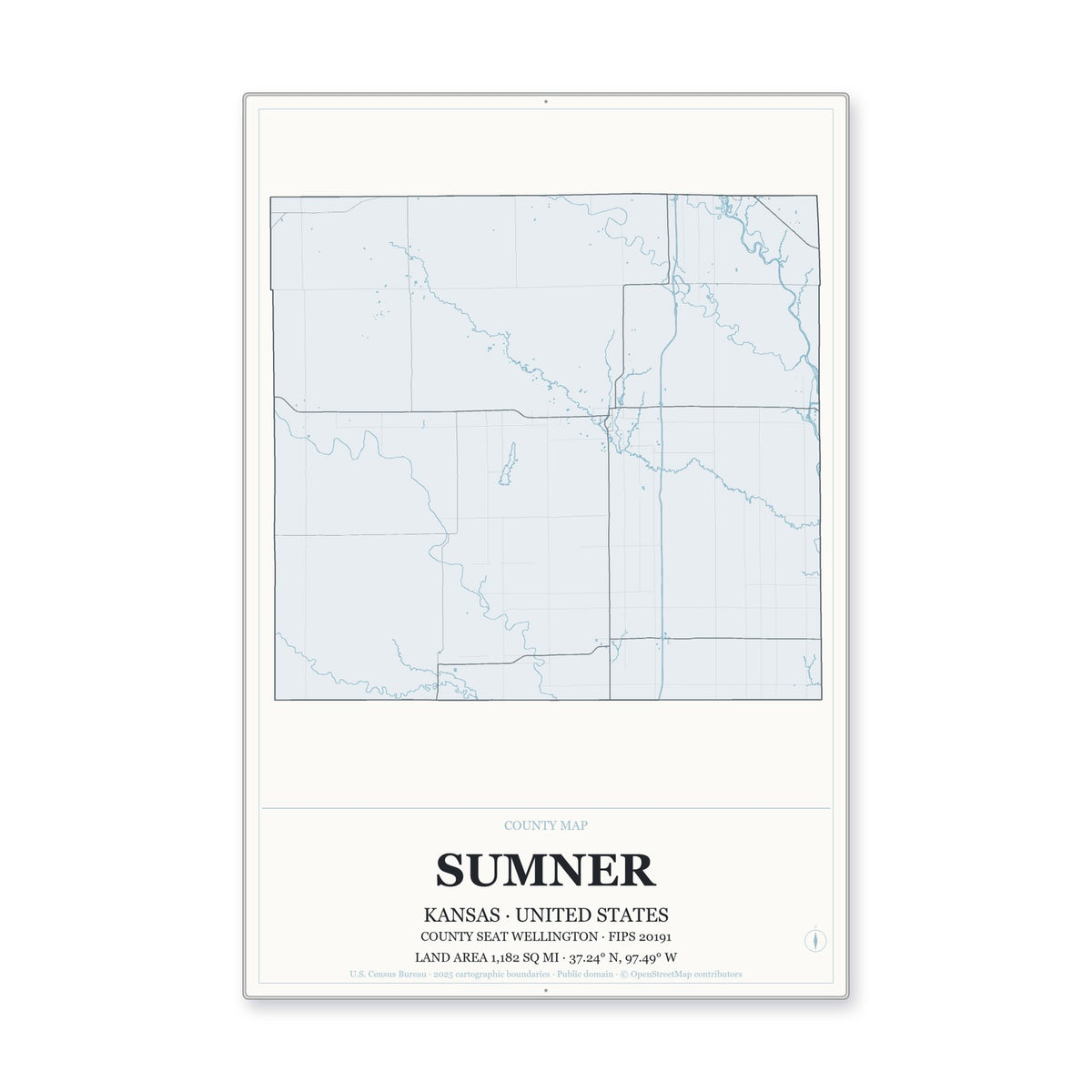 Sumner County, Kansas Map Aluminum Sign in Gallery Air style