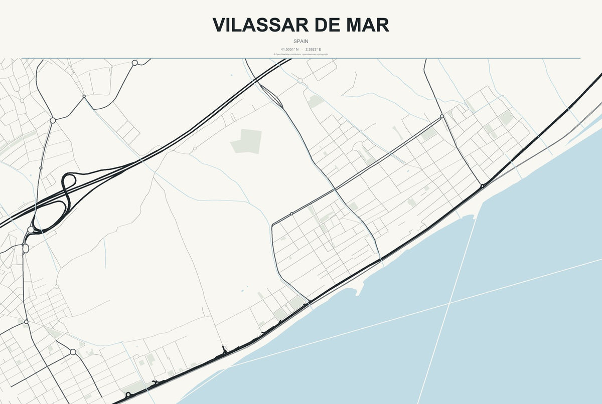 Vilassar de Mar, Spain City Map Aluminum Sign in Headline Atlas style