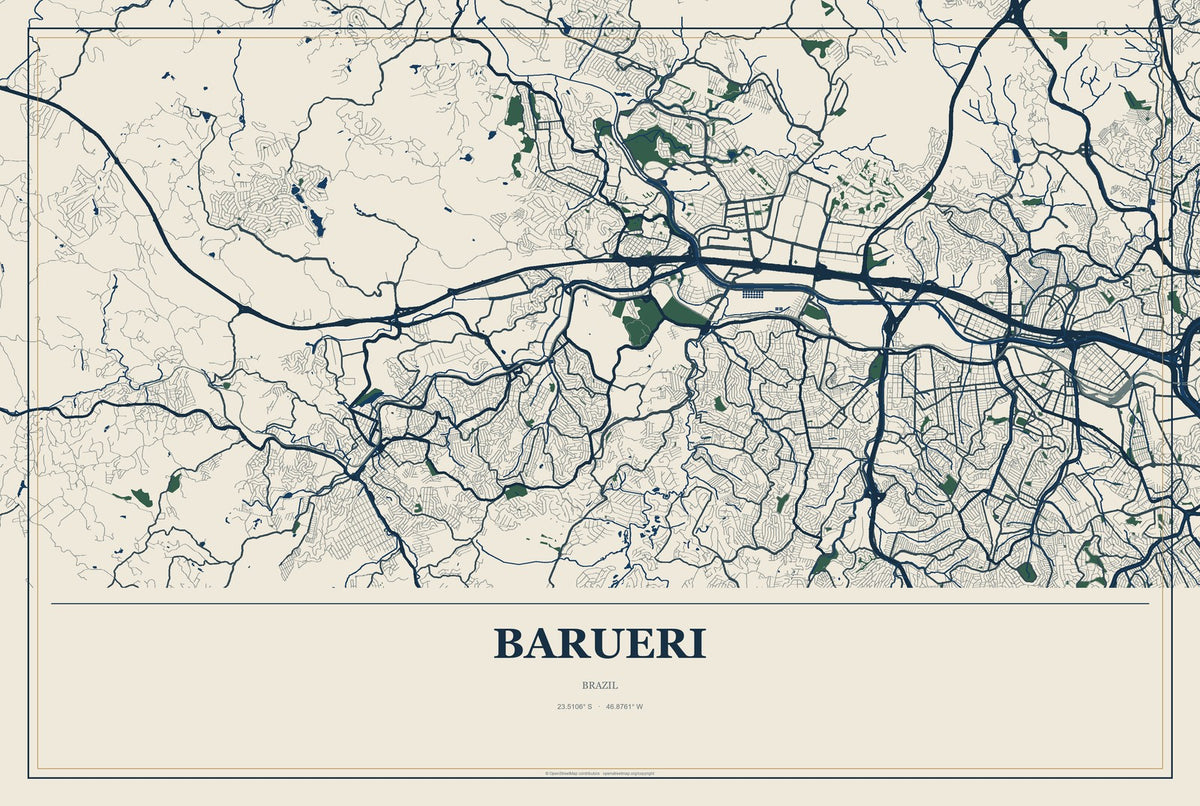 Barueri, Brazil City Map Aluminum Sign in Coastal Cutout style