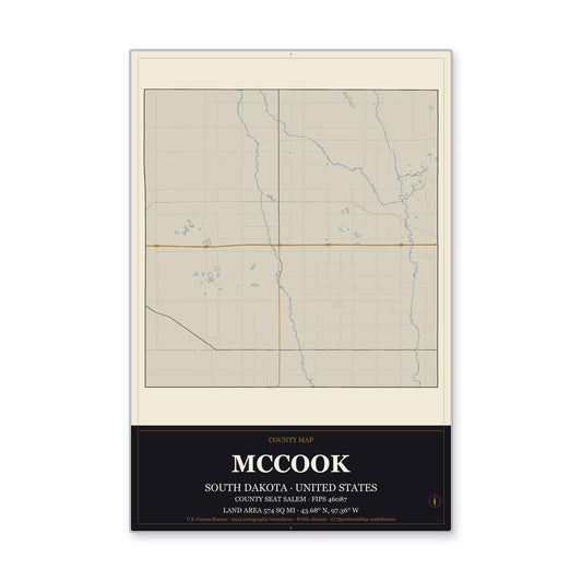 McCook County, South Dakota Map Aluminum Sign in Museum Plaque style