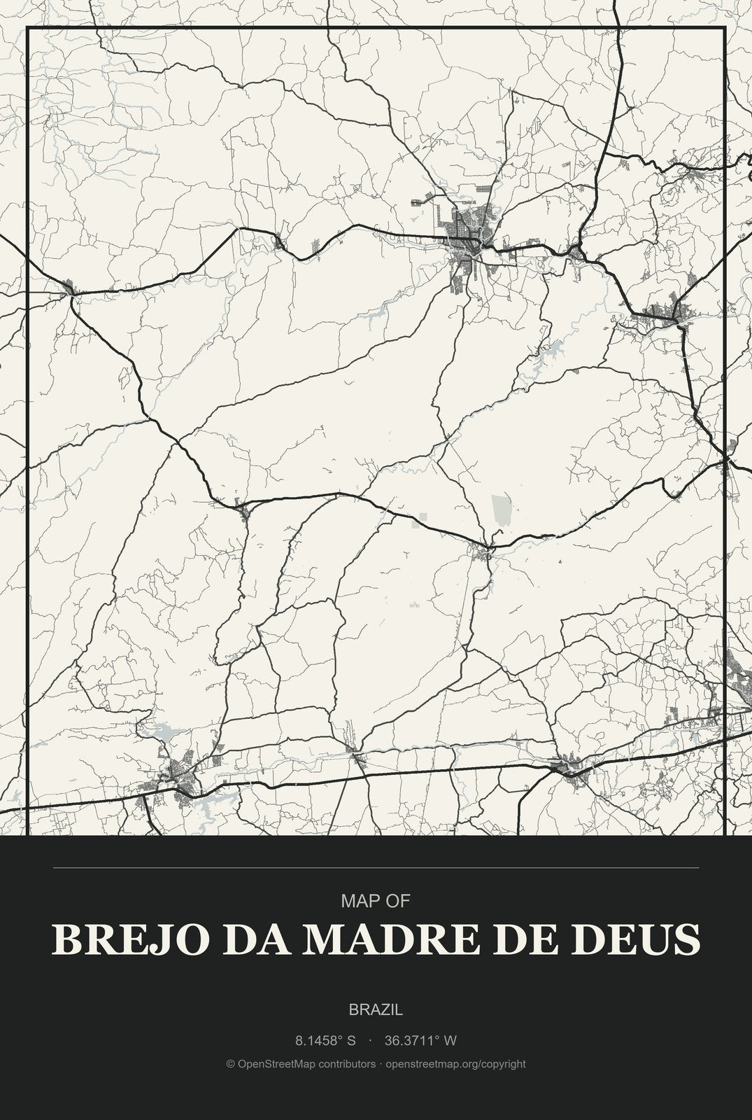 Brejo da Madre de Deus, Brazil City Map Aluminum Sign in Museum Plaque style