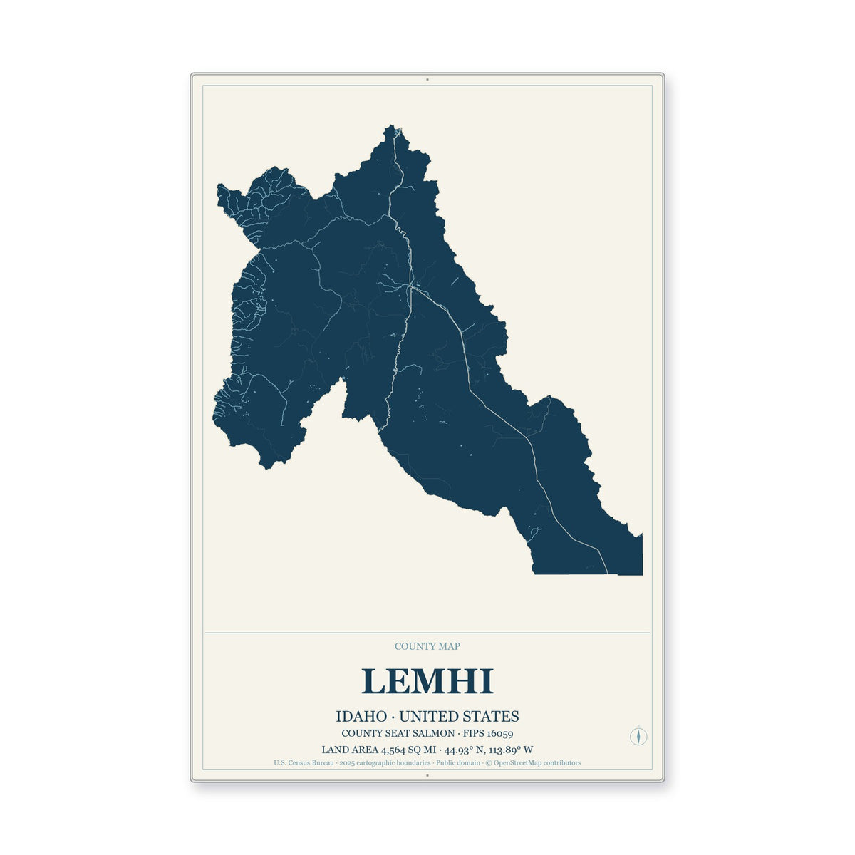 Lemhi County, Idaho Map Aluminum Sign in Coastal Cutout style