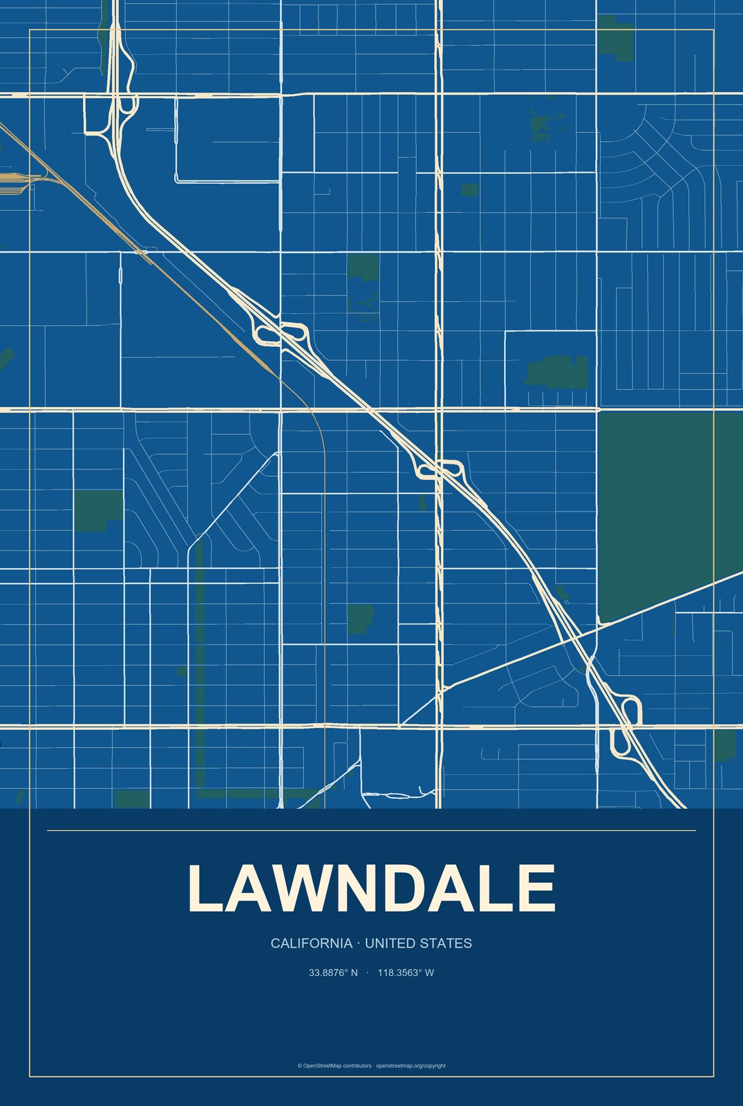 Lawndale, California City Map Aluminum Sign in Harbor Cobalt style