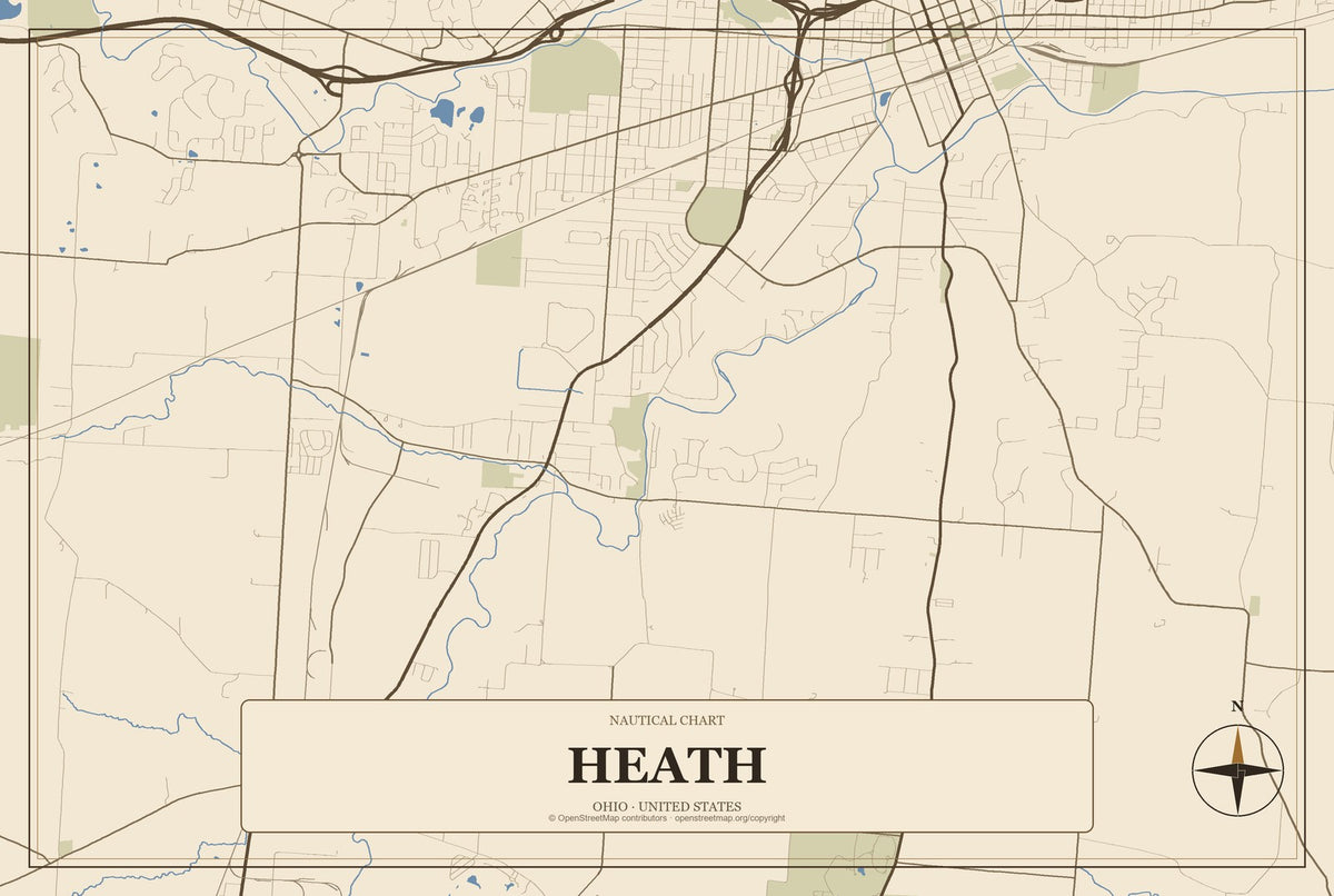 Heath, Ohio City Map Aluminum Sign in Heritage Nautical style