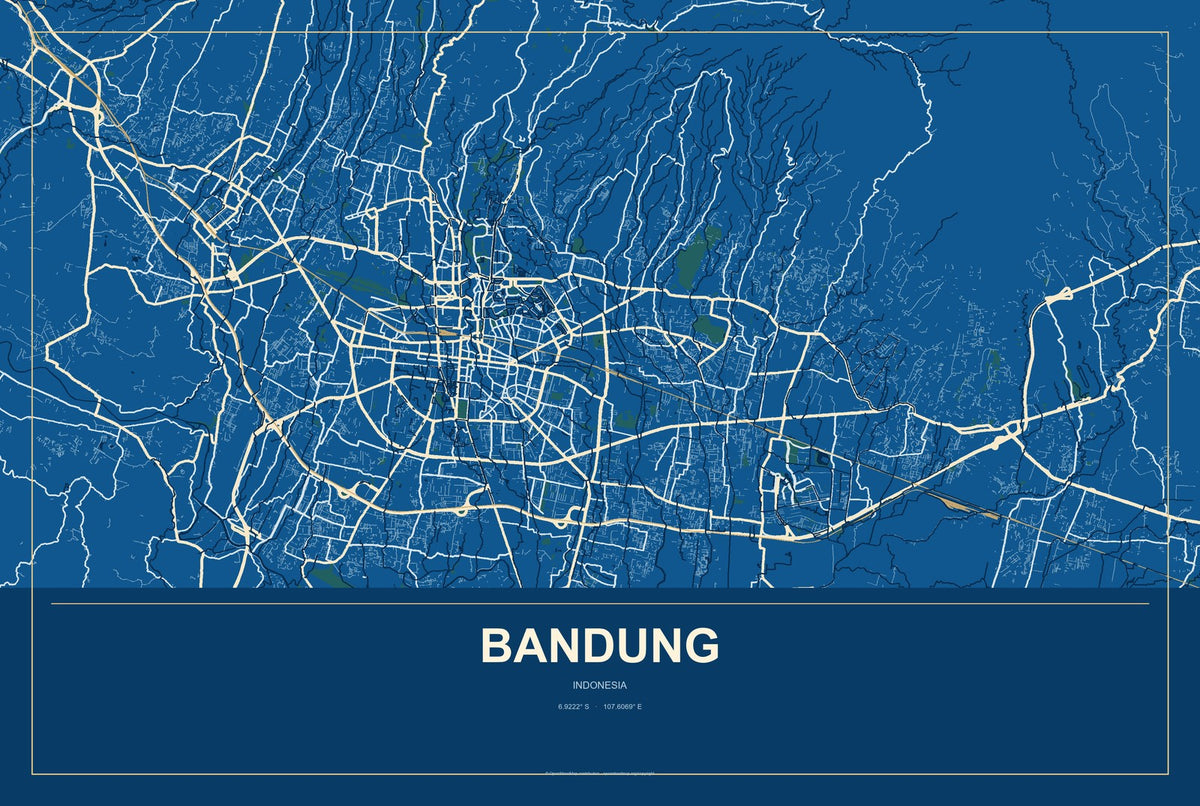 Bandung, Indonesia City Map Aluminum Sign in Harbor Cobalt style