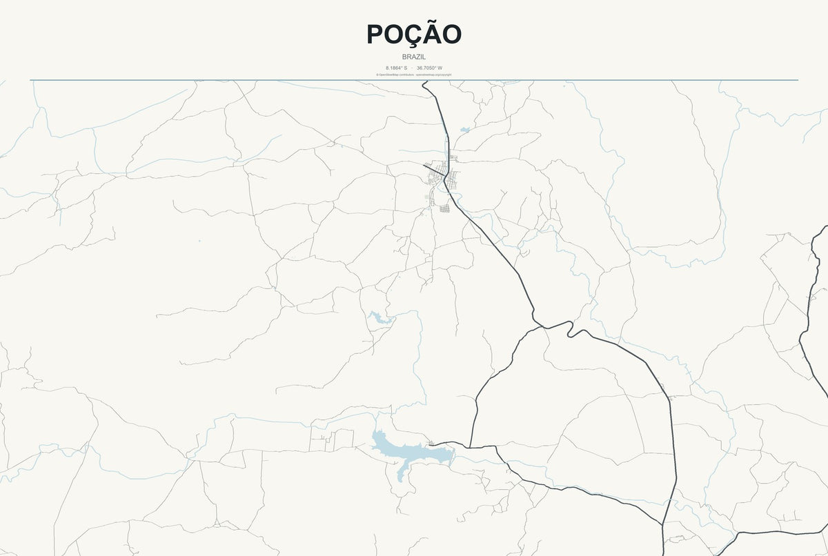 Poção, Brazil City Map Aluminum Sign in Headline Atlas style
