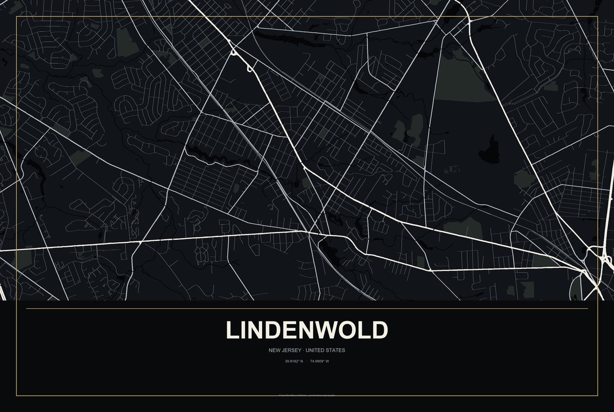 Lindenwold, New Jersey City Map Aluminum Sign in Metropolitan Noir style