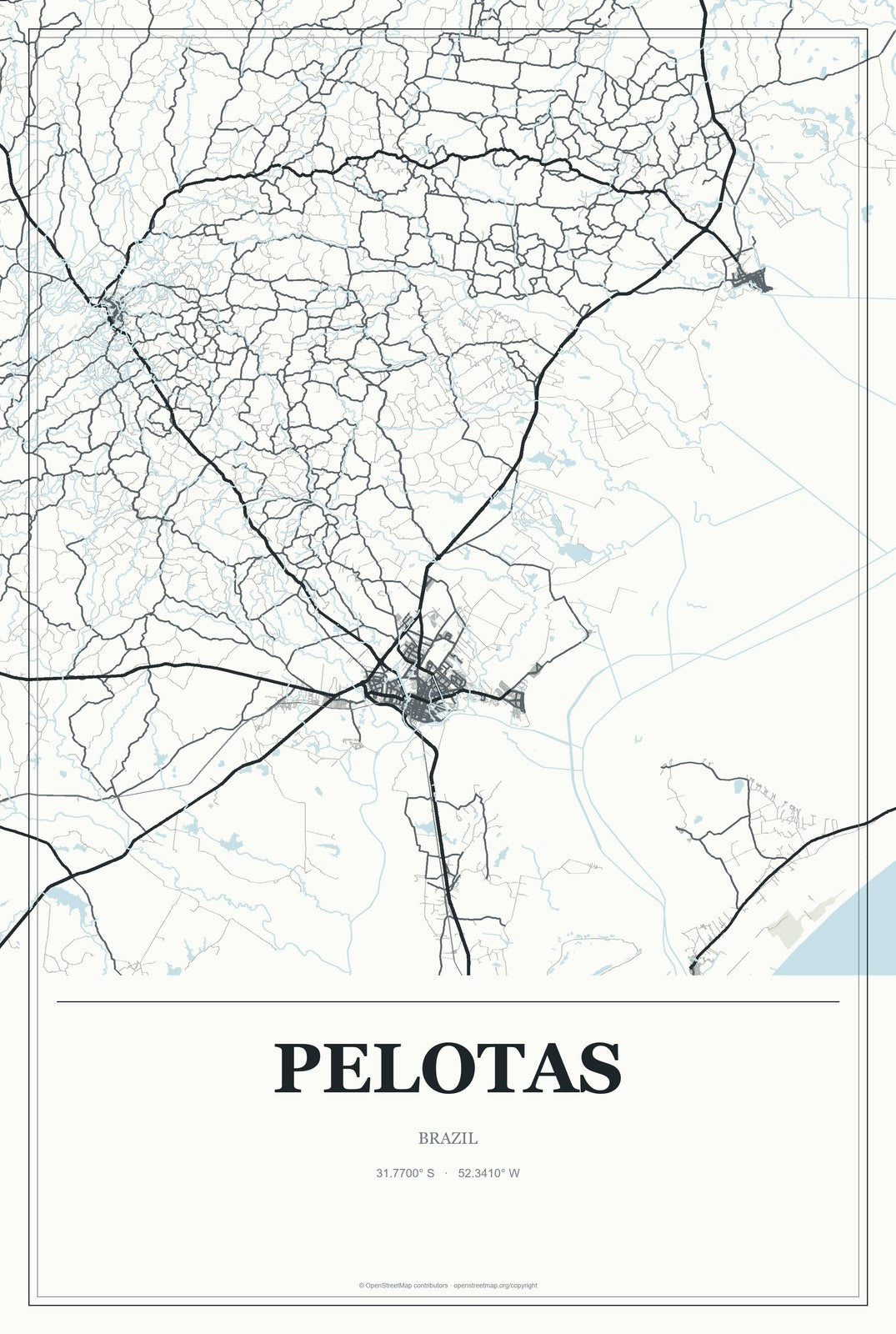 Pelotas, Brazil City Map Aluminum Sign in Gallery Air style
