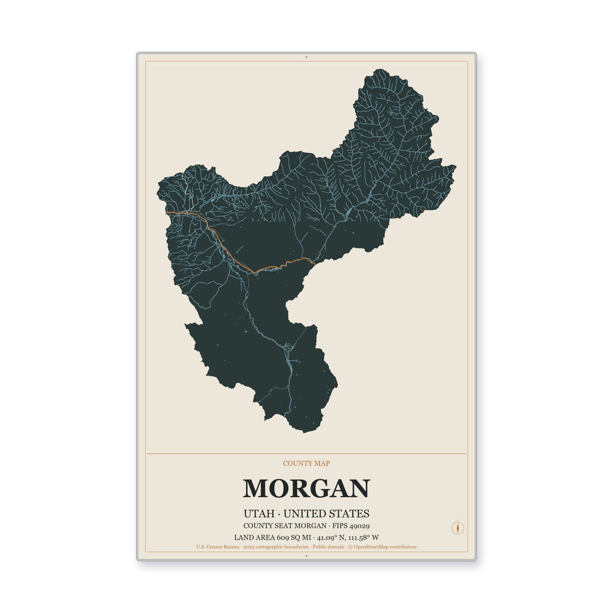 Morgan County, Utah Map Aluminum Sign in Headline Atlas style
