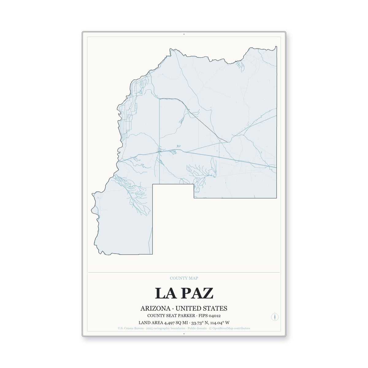 La Paz County, Arizona Map Aluminum Sign in Gallery Air style