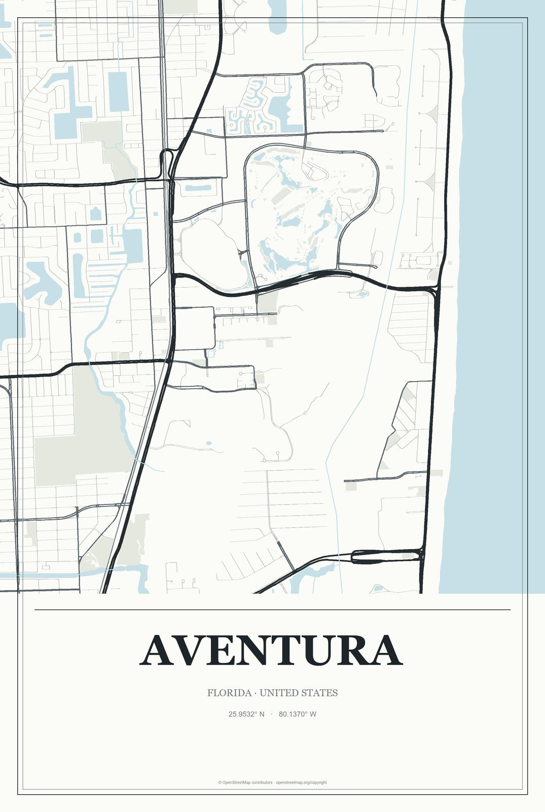 Aventura, Florida City Map Aluminum Sign in Gallery Air style