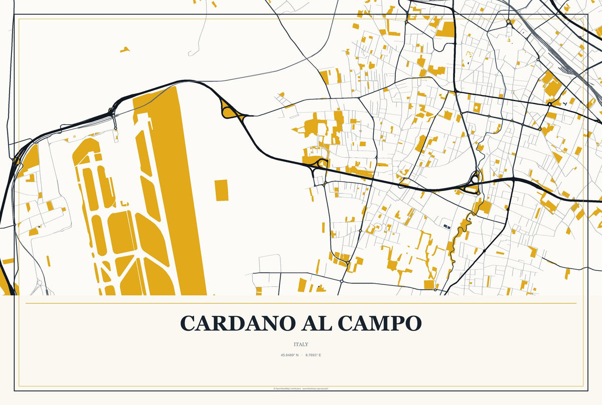 Cardano al Campo, Italy City Map Aluminum Sign in Citrine Modern style