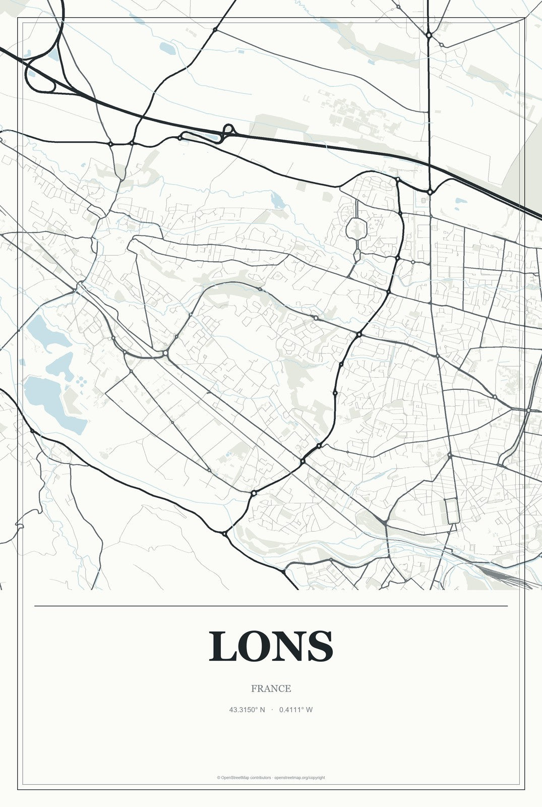 Lons, France City Map Aluminum Sign in Gallery Air style