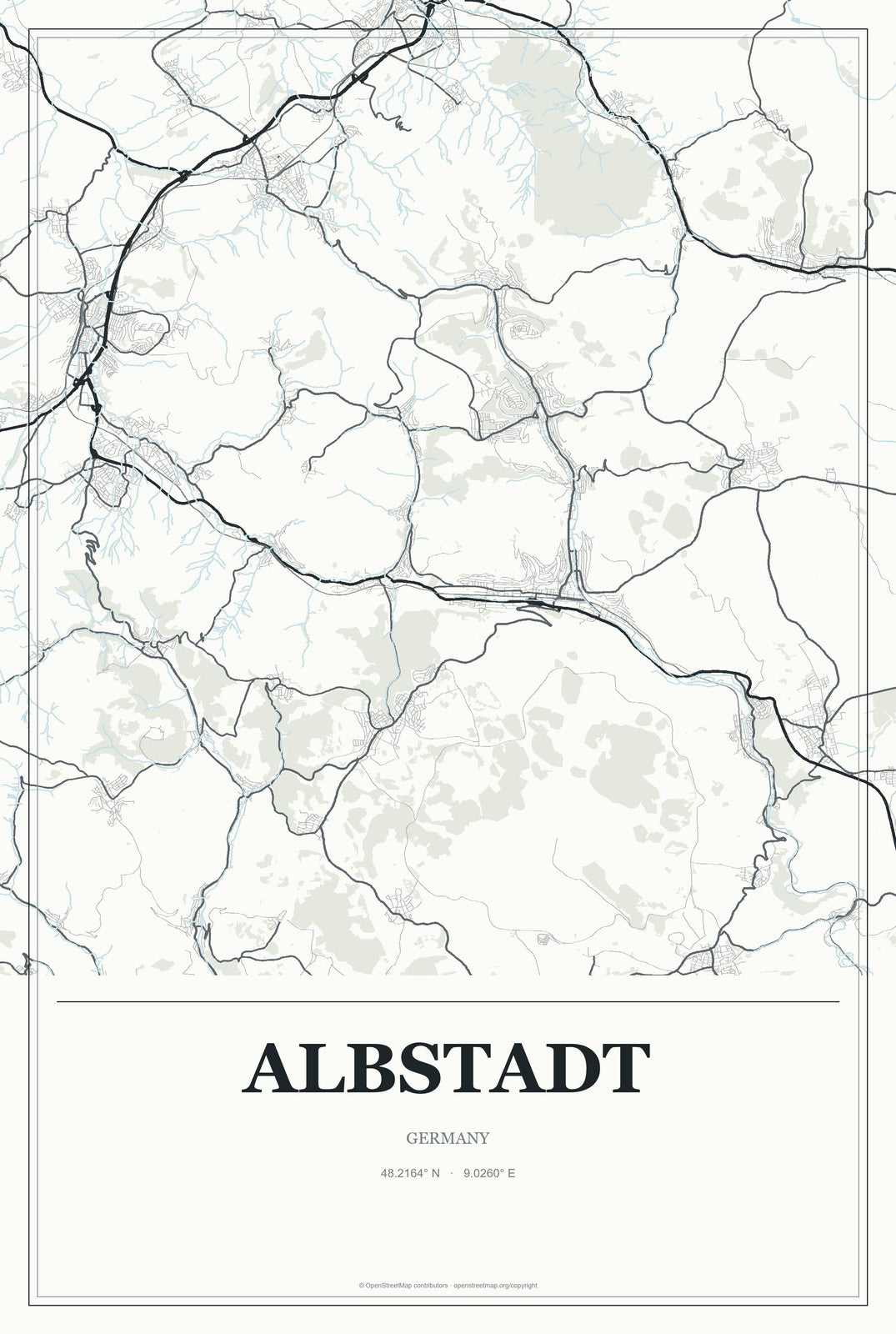 Albstadt, Germany City Map Aluminum Sign in Gallery Air style