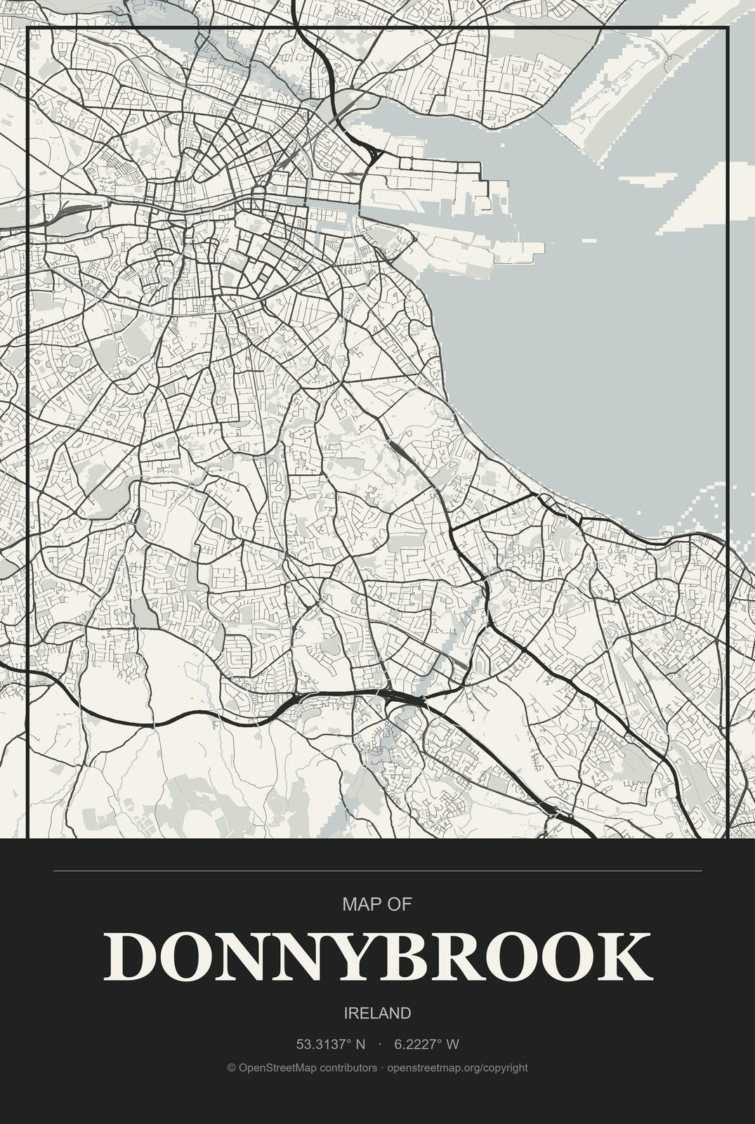 Donnybrook, Ireland City Map Aluminum Sign in Museum Plaque style