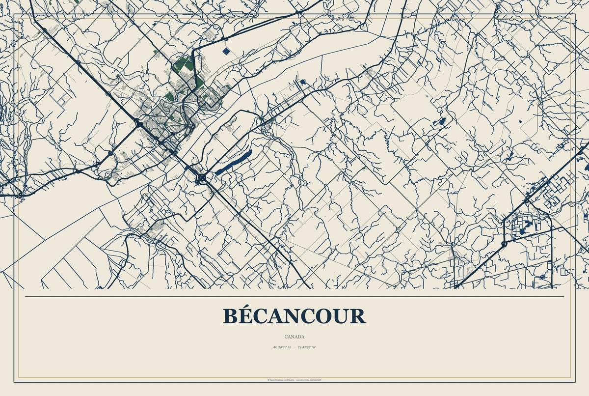 Bécancour, Canada City Map Aluminum Sign in Coastal Cutout style