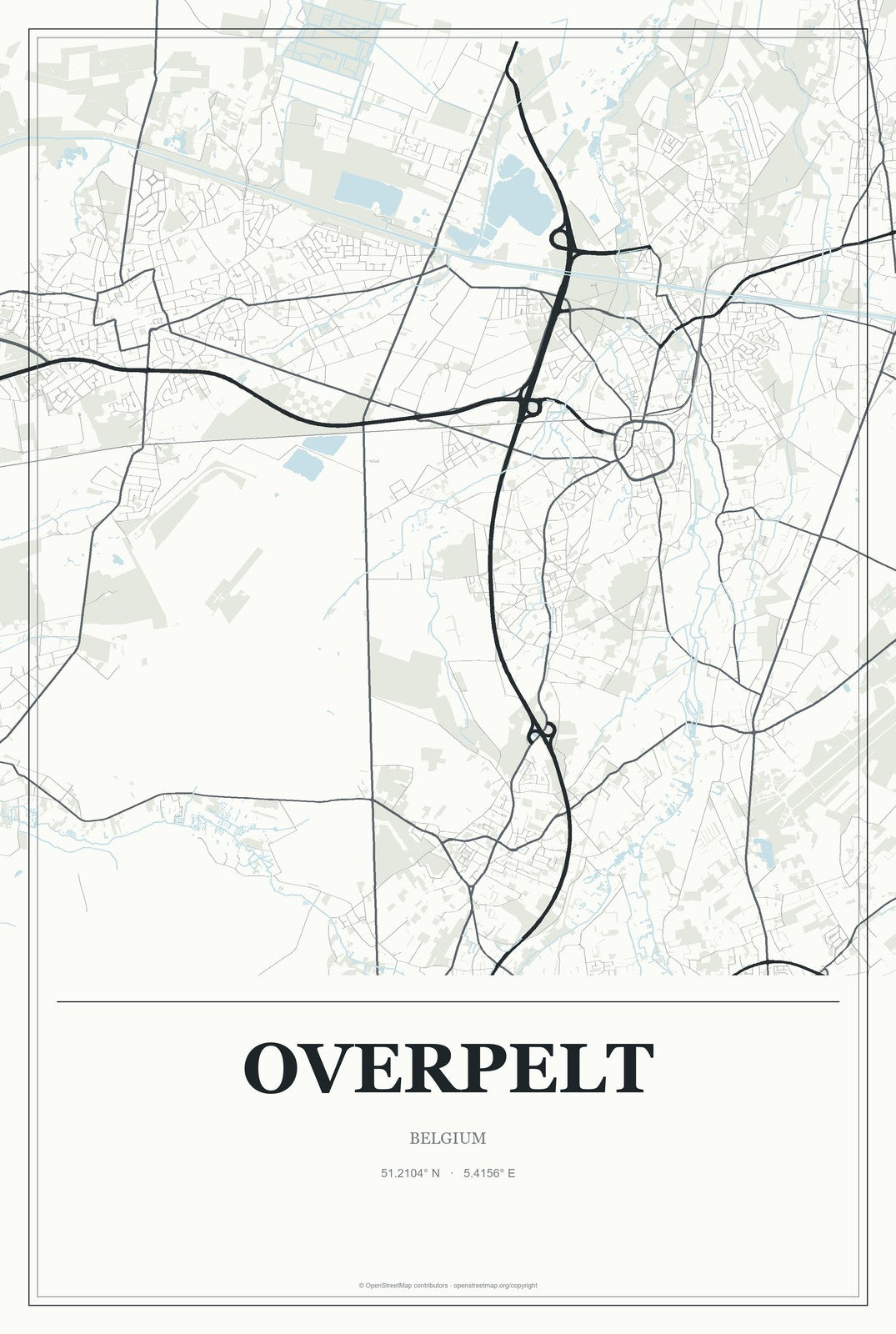 Overpelt, Belgium City Map Aluminum Sign in Gallery Air style