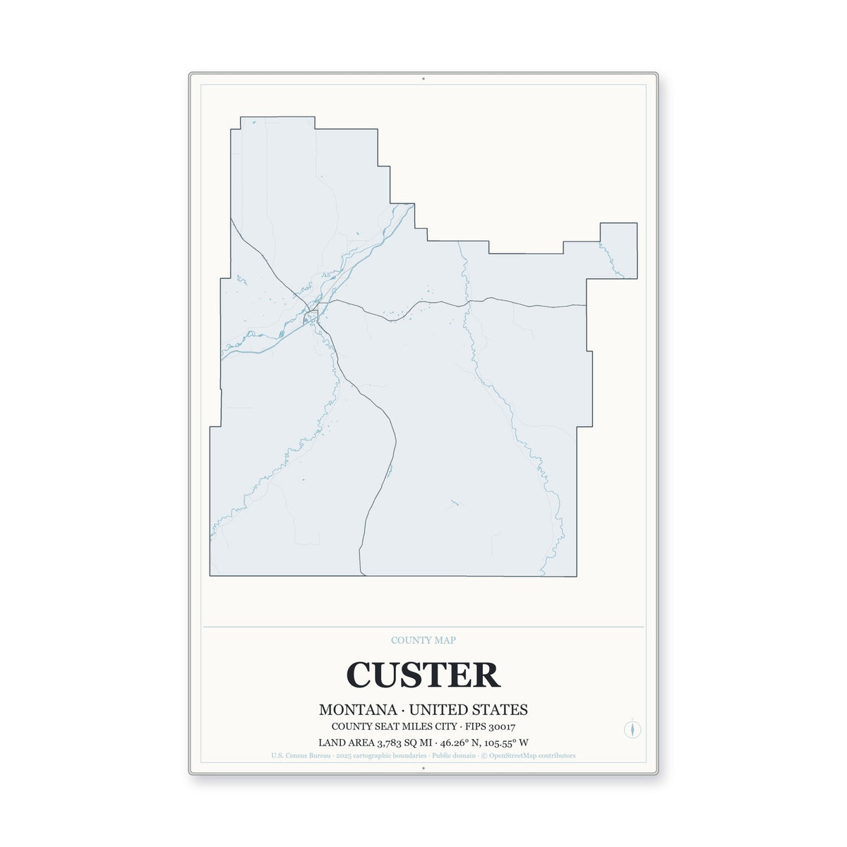 Custer County, Montana Map Aluminum Sign in Gallery Air style