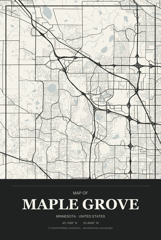 Maple Grove, Minnesota City Map Aluminum Sign in Museum Plaque style