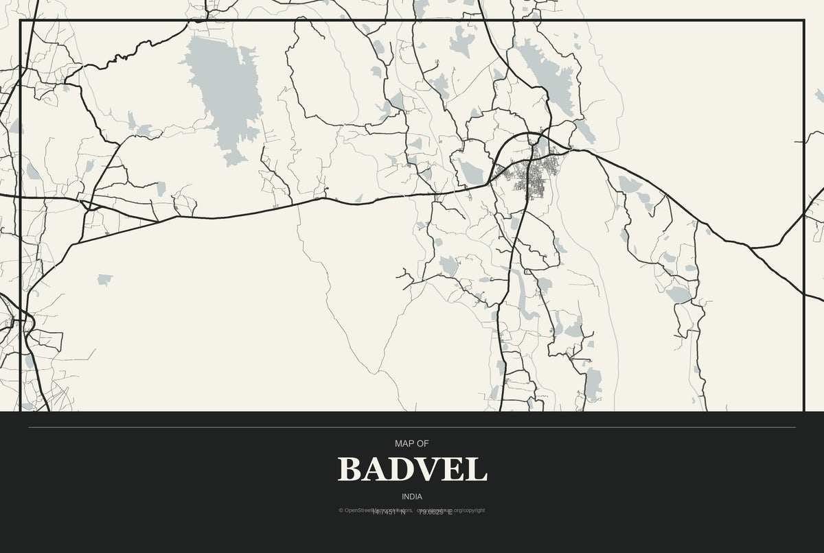 Badvel, India City Map Aluminum Sign in Museum Plaque style