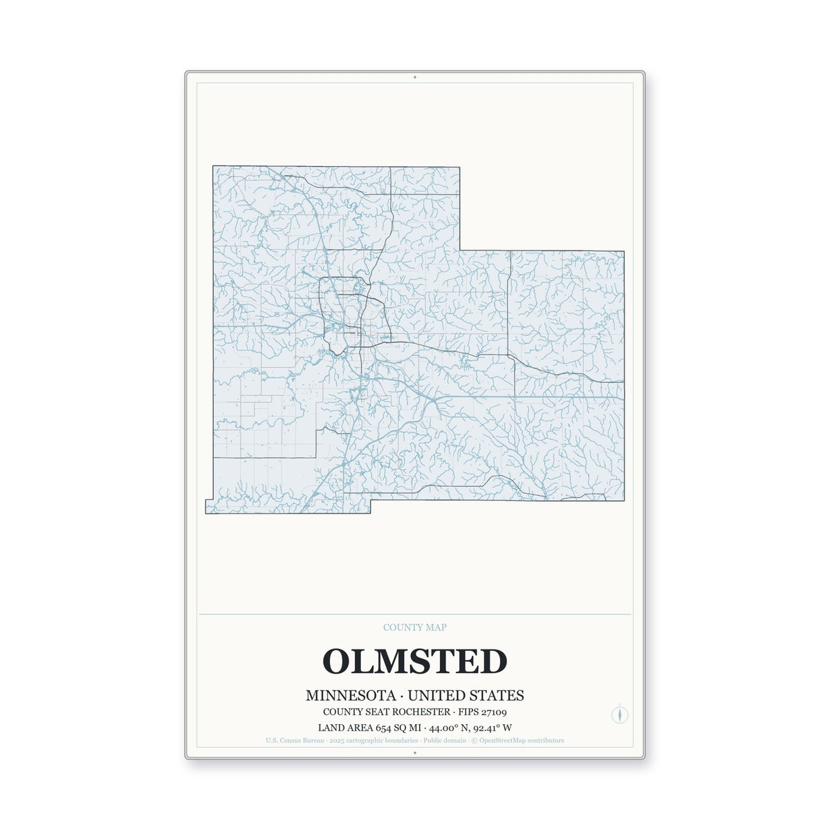 Olmsted County, Minnesota Map Aluminum Sign in Gallery Air style