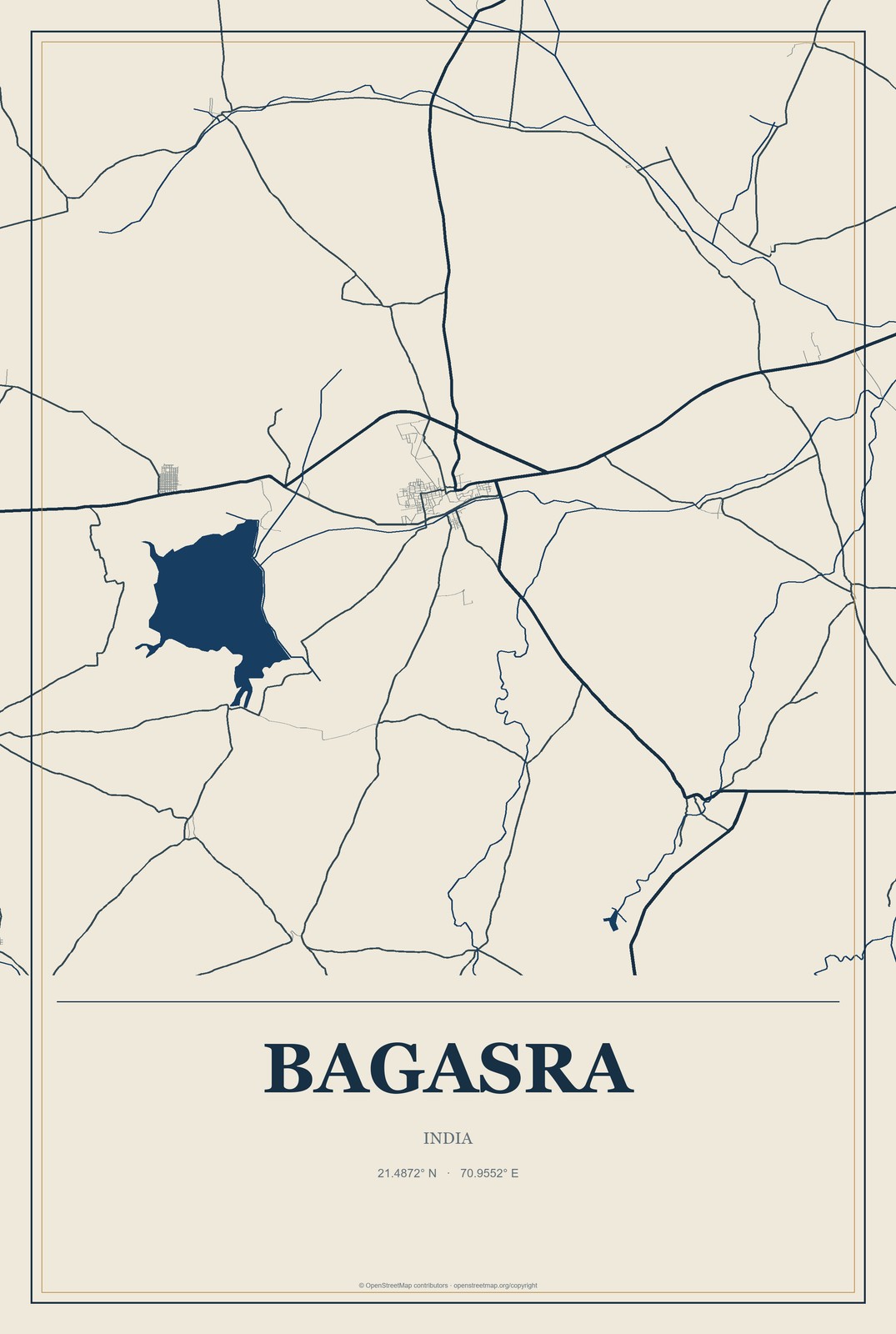 Bagasra, India City Map Aluminum Sign in Coastal Cutout style
